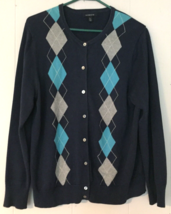 Lands&#39; End argyle sweater size L women button close blue long sleeve - $13.83