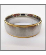 Stainless Steel Stamped High Polished Gold Edged Ring 8mm - $25.28 CAD