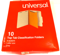 UNIVERSAL Pressboard Classification Folder Letter Four-Section Gray 10/B... - £6.25 GBP