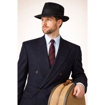 VTG 1940s Carlson Black Fedora + Woven Straw Hat Suitcase Sz 6 7/8 - $149.95