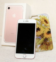 Apple 7 Rose Gold iPhone w/ Box &amp; Sunflower Protector Case ~ 128gb ~ Unl... - $279.99