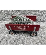 Christmas Trailer Wagon Fresh Cut Trees Red Metal Pull Behind Truck Deco... - $14.17