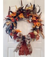 LARGE FALL WREATH HOME DECOR NEW HANDMADE PUMPKIN 28”x36” FALL DECORATIONS - £109.31 GBP