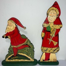 Vintage 1990 Albert E Price Wooden Santa Plaque Santa On A Stand Lot Of 2 - £26.34 GBP