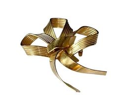 Large Vintage Gold Tone Ribbon Bow Unsigned Pin Brooch Estate Free Shipping image 3