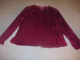 LIZ CLAIBORNE LADIES LS HOT PINK SATINY BLOUSE-M-100% POLYESTER-EXC. WOR... - $5.89