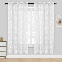 White Curtain Panels, 42 X 63 Inches Long, Set Of 2 Dwcn Floral Lace Sheer - £30.62 GBP
