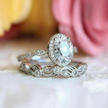 Engagement Wedding Ring Set 2.65Ct Oval Cut Diamond 14k White Gold Finish Size 7 - £123.50 GBP