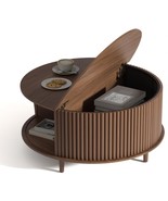 Round Wooden Coffee Table with Hidden Storage Stylish Mid-Century Modern... - $249.99