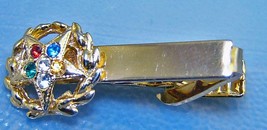 Vintage Order Of Eastern Star Masonic Goldtone Color Gemstone Star Tie Clip - $7.99