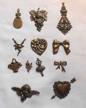 Brass Stampings Findings Heart with Arrow others lot of 12 vintage  - £11.99 GBP