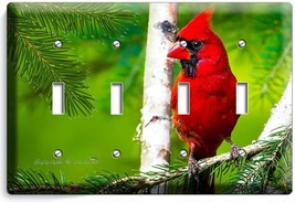 Red Cardinal Bird Pine Tree Nature 4 Gang Light Switch Wall Plate Home Art Decor - £17.67 GBP