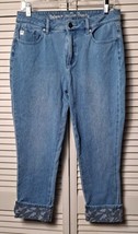 BELLE BY KIM GRAVEL Size 8 STRETCH BLUE JEANS Faded TAPERED LEG Zip -up ... - $14.99