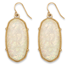 Oval Cut Aurora Borealiz Simulated Opal Drop Earrings Gold Tone - £39.95 GBP