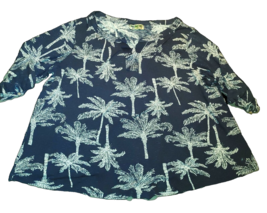 Palm Groove Blouse Top Women 2X Palm Trees Accent Button Quarter Sleeve ... - $12.25