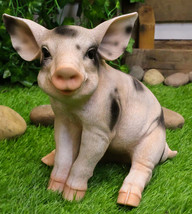 Large Adorable Realistic Animal Farm Babe Spotted Pig Piglet Statue 9&quot;H ... - £45.49 GBP