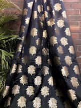 Black &amp; Gold Indian Brocade, Jacquard, Wedding Dress, Banarasi Fabric - NFAF1097 - £8.26 GBP+