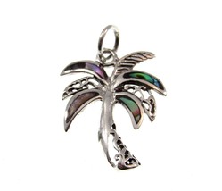 Handcrafted Solid 925 Sterling Silver Paua Abalone Shell Palm Tree Charm Pendant - £13.51 GBP