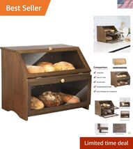Double Layer Large Bread Box for Kitchen Counter, Wooden Large Capacity ... - $68.29