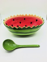 Ceramic Watermelon Fruit Punch Salad Bowl Set Matching Ladle Large Hand ... - $29.69