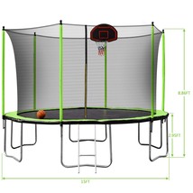 15FT Green Trampoline with Hoop, Ladder &amp; Inflator - £372.79 GBP