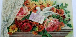 1910 Postcard Birthday Card Greeting Embossed Dove &amp; Flowers P1 - £4.60 GBP