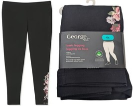 George Women&#39;s Basic Leggings Black With Flower Print 4X NWT - £11.36 GBP