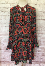 Romeo + Juliet Couture Black Red Floral Fit &amp; Flare Dress Tie Neck Size ... - £51.13 GBP