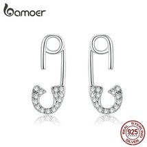 Bamoer 925 Silver Women Stud Earrings Platinum Filled Small Boho Minimalist Simp - $20.10