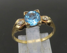 14K GOLD - Vintage Antique Diamonds &amp; Blue Topaz Band Ring Sz 7.5 - GR198 - £179.32 GBP