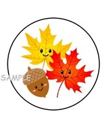 30 HAPPY SMILEY LEAVES ENVELOPE SEALS LABELS STICKERS 1.5&quot; ROUND ACORN A... - £5.98 GBP