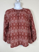 Cato Womens Plus Size 18/20W (1X) Red Mosaic Blouse Lattice Long Sleeve - £13.74 GBP