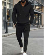 Men&#39;s Full Size Waffle-Knit Half Zipper Hoodie and Pants Set Plus Size - $63.49