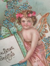 Valentine Greeting Angel w/ Flowers Hearts Gold Embossed BW Postcard 1909 - £8.01 GBP