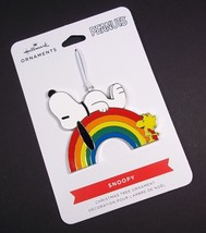 Hallmark Snoopy &amp; Woodstock Rainbow flat metal Christmas ornament on card 2022 - £7.38 GBP