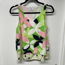 Crown &amp; Ivy Pink Lime Green White Floral Sleeveless Top Blouse Women Siz... - £7.78 GBP