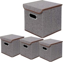 Beigeswan Storage Bin [Set Of 4] Linen Fabric Foldable Container With Lid, - £34.73 GBP