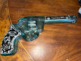Gun Revolver Shaped Art Glass Bottle Mexican Tequila Blue Decanter missing cork - £33.74 GBP
