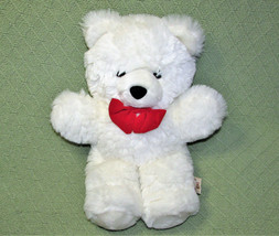 Vintage 14&quot; America Wego Cuddle Bear White Stuffed Animal Plush Lovey Red Bow - £14.91 GBP