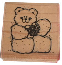 DOTS Rubber Stamp Hello Bear Teddy with Plaid Bow Tie Toy Gift Tag Card ... - £3.95 GBP