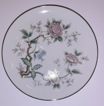 Halsey Fine China Chantilly 7 Salad Plates Pink Gray Floral Silver Rimmed - $465.81 MXN