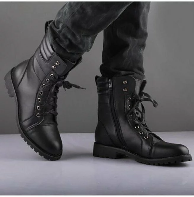 Handmade Men New Punk Black Napoleon Leather High Ankle Lace Up, Zipper ... - $149.99+