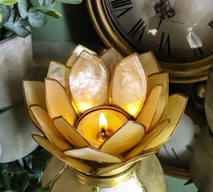 Ebros Seashells Lotus Flower Votive Tea Light Candle Holder 4.25&quot;D (Yell... - £14.84 GBP