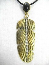 BIG BRASS ANTIQUED FEATHER CLEAR CRYSTAL SPINE 2 TIER ADJ PENDANT NECKLACE - €11,22 EUR