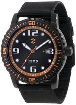 NEW IZOD IZS3/2 Men&#39;s Analog Orange Accented Luminous Black Nylon Sports Watch - £41.21 GBP