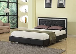 Best Master Furniture Bria Glam Modern Faux Leather Platform Bed, Queen, Black - £170.63 GBP