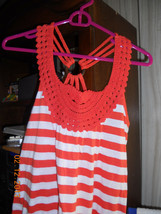 Derek Heart Juniors multi-color striped cotton blend crochet yoke top M ... - $8.89 CAD