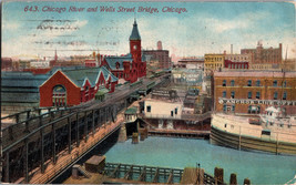 Vtg Postcard Illinois Chicago River and Wells Street Bridge old Quaker Oats Sign - £5.36 GBP