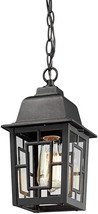 Outdoor Pendant Light Black Fixture Vintage Lantern Exterior Glass Porch Metal - £56.53 GBP