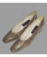 Stuart Weitzman Gold Black Reptile Pumps Low Heel Shoes 6.5 SS Narrow Sq... - £8.56 GBP